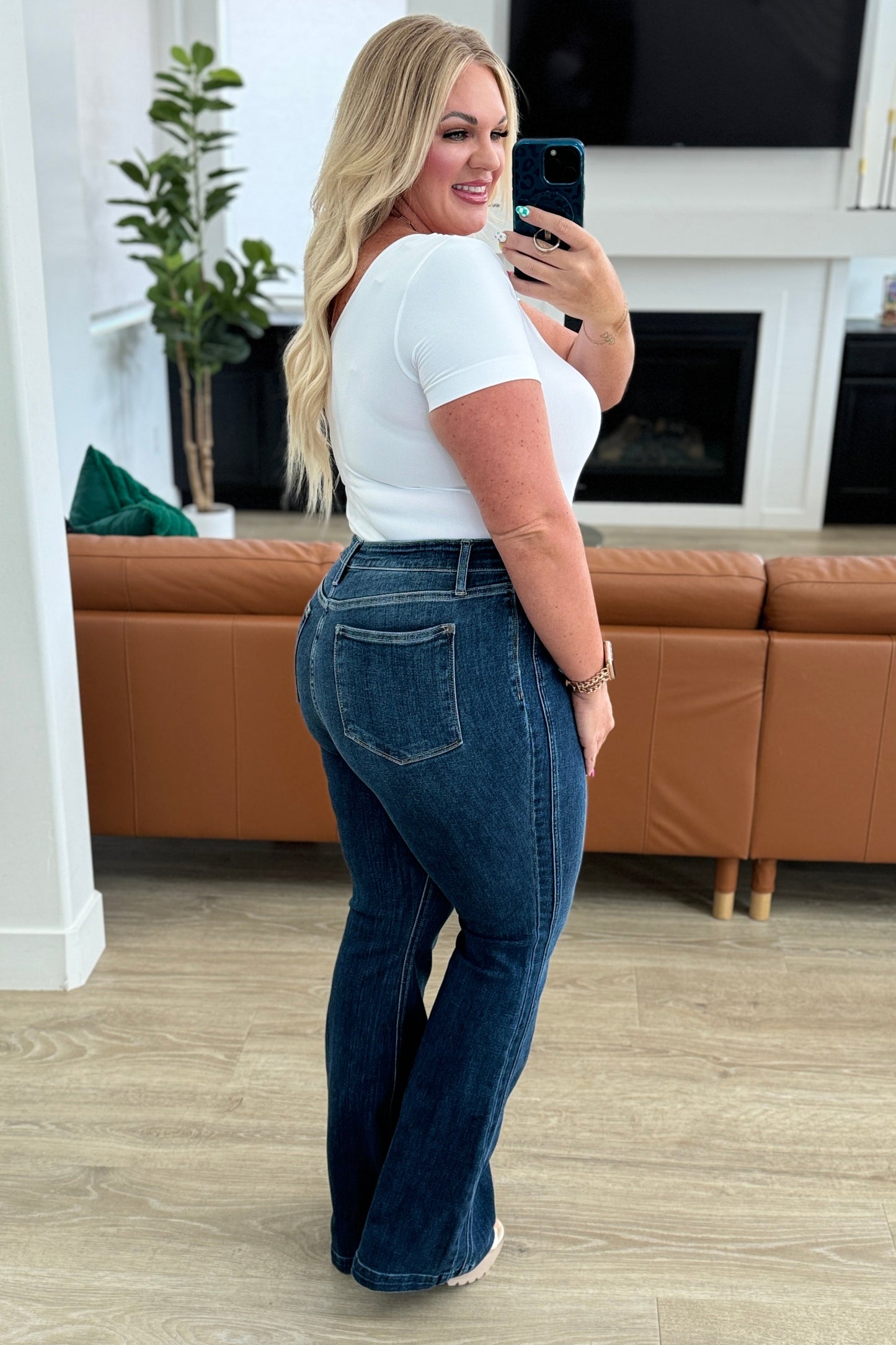 Hazel Blues® | Mavis High Rise Side Seam Detail Flare Jeans