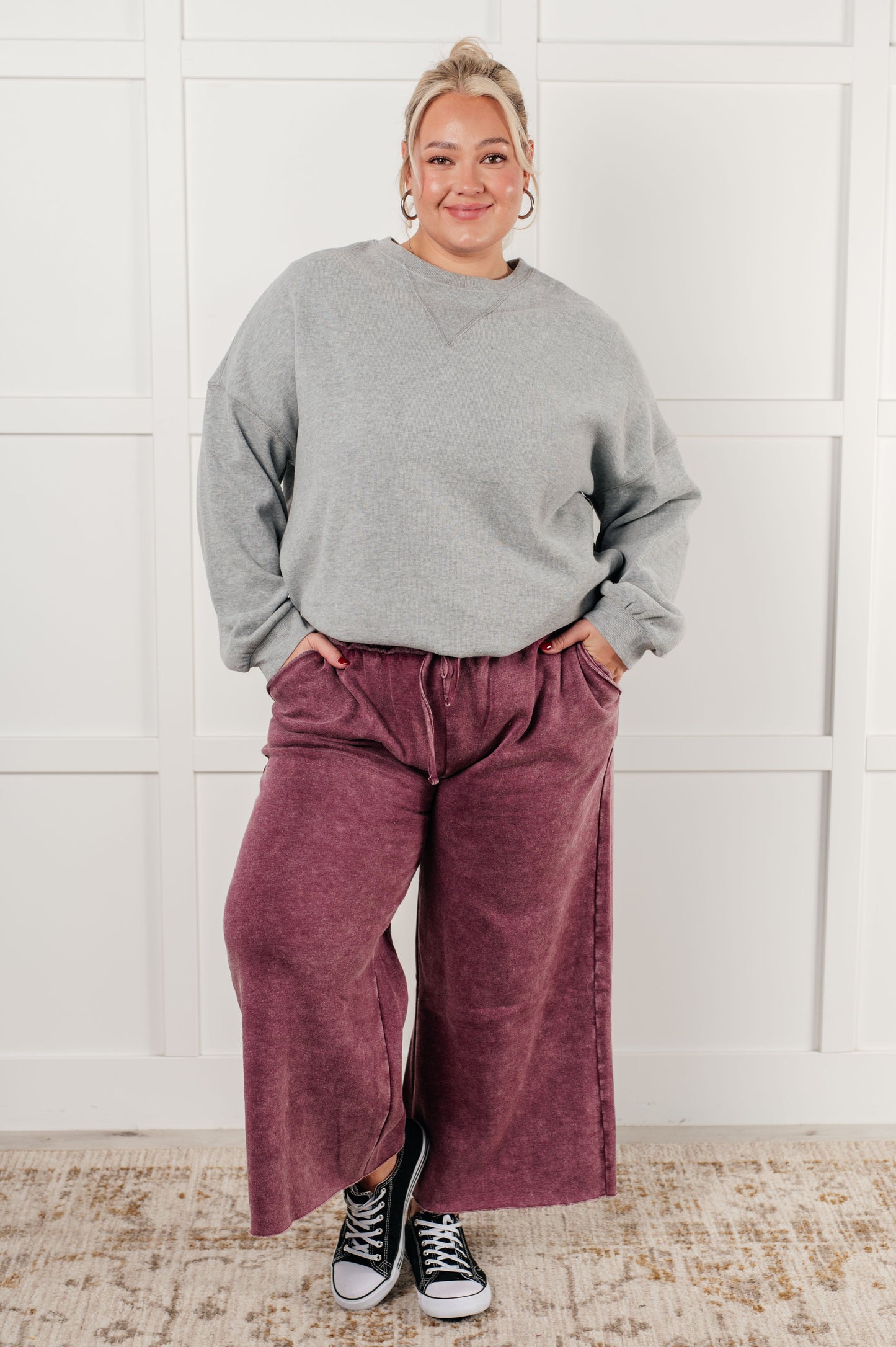Hazel Blues® | In or Out Wide Leg Cropped Pants in Eggplant