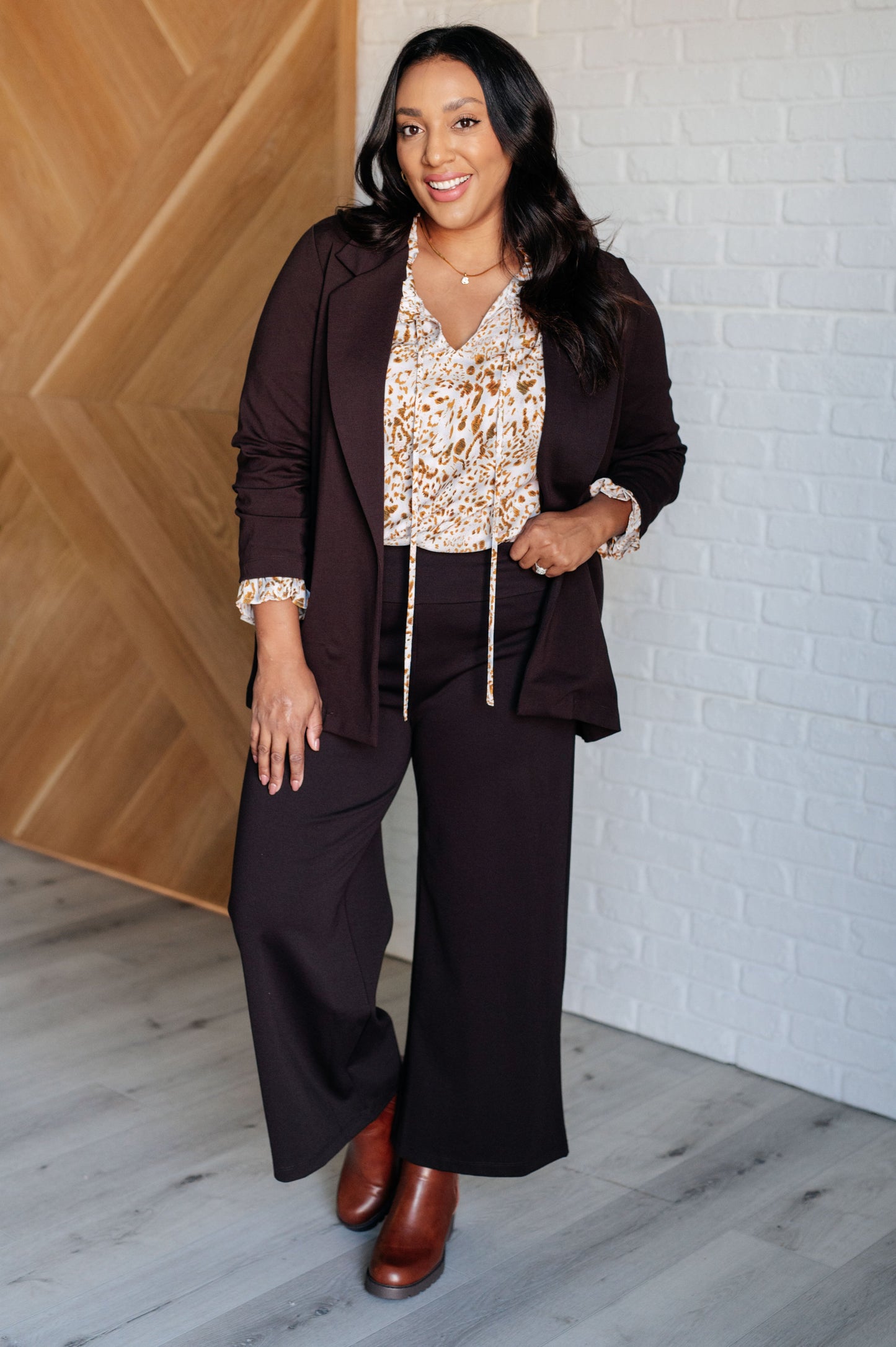 Hazel Blues® | Magic Wide Leg Crop Pants in Chocolate