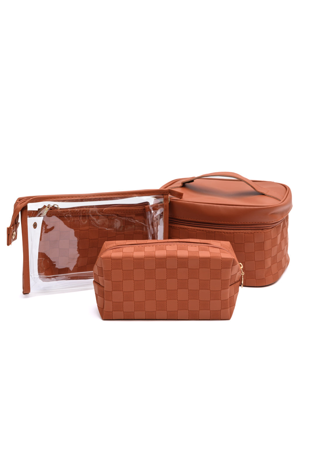 Hazel Blues® | Subtly Checked Cosmetic Bags set of 4 in Brown