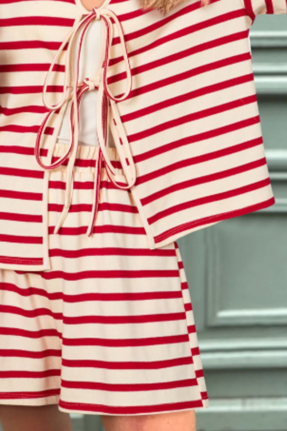 Hazel Blues® | Tied Striped V-Neck Top and Shorts Set