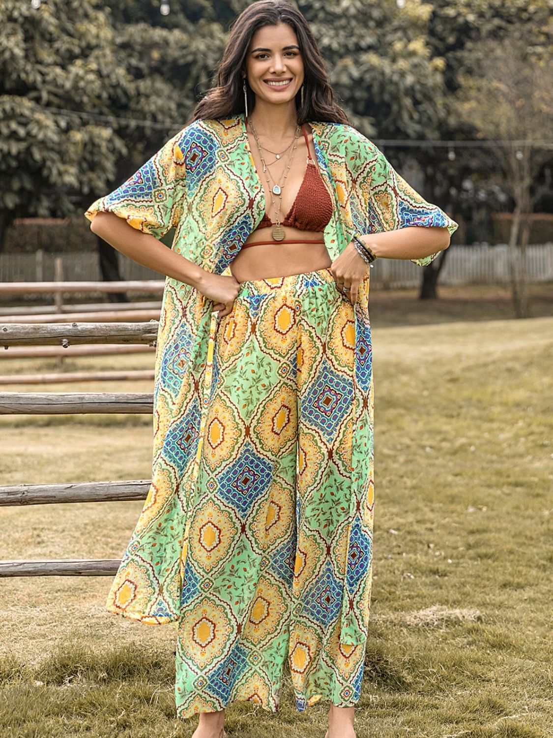Hazel Blues® | Printed Half Sleeve Top and Wide Leg Pants Set