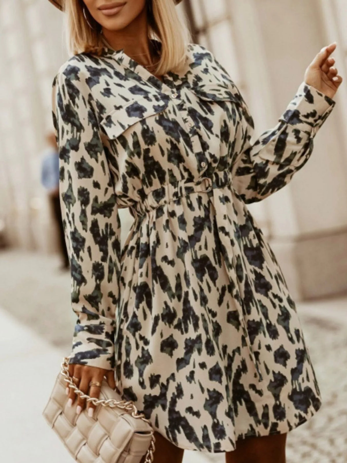 Hazel Blues® | Printed Button Front Long Sleeve Dress