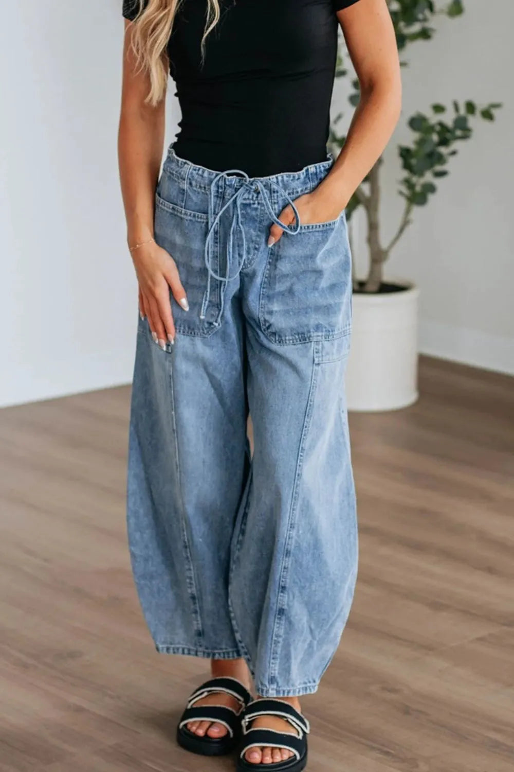 Hazel Blues® | Wide Leg Drawstring Jeans