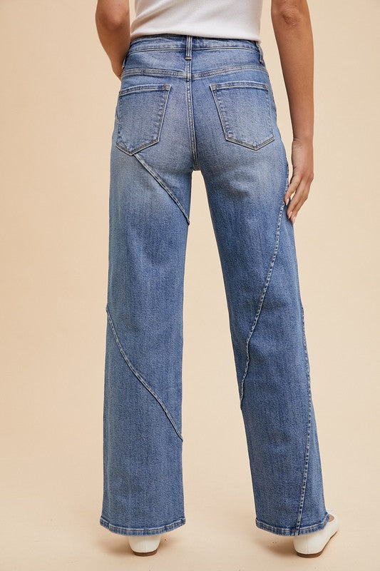 Hazel Blues® | Annie Wear Decorative Seams Wide Leg Jeans