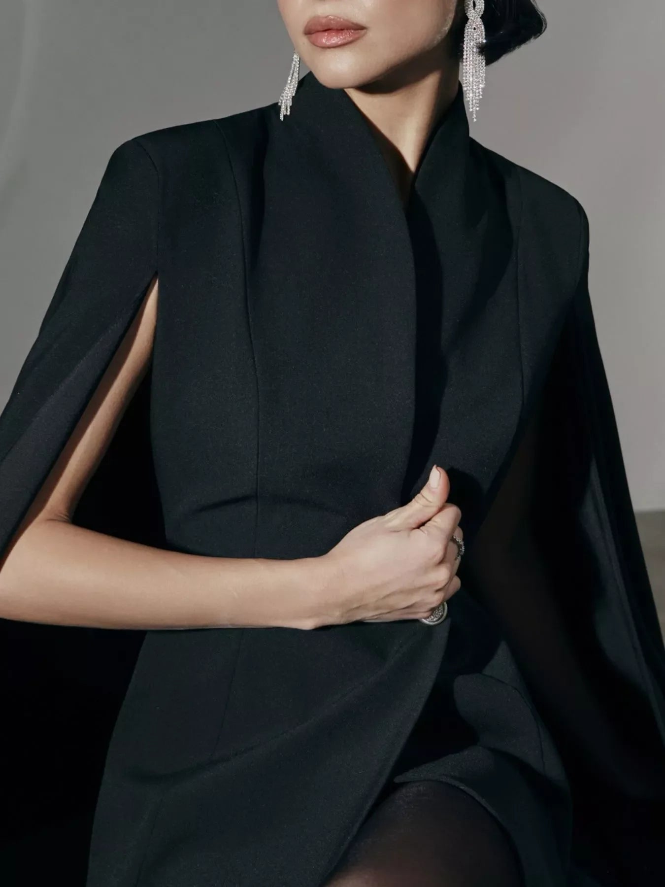 Hazel Blues® | One Button Fitted Mini Blazer Dress with Cape Sleeves