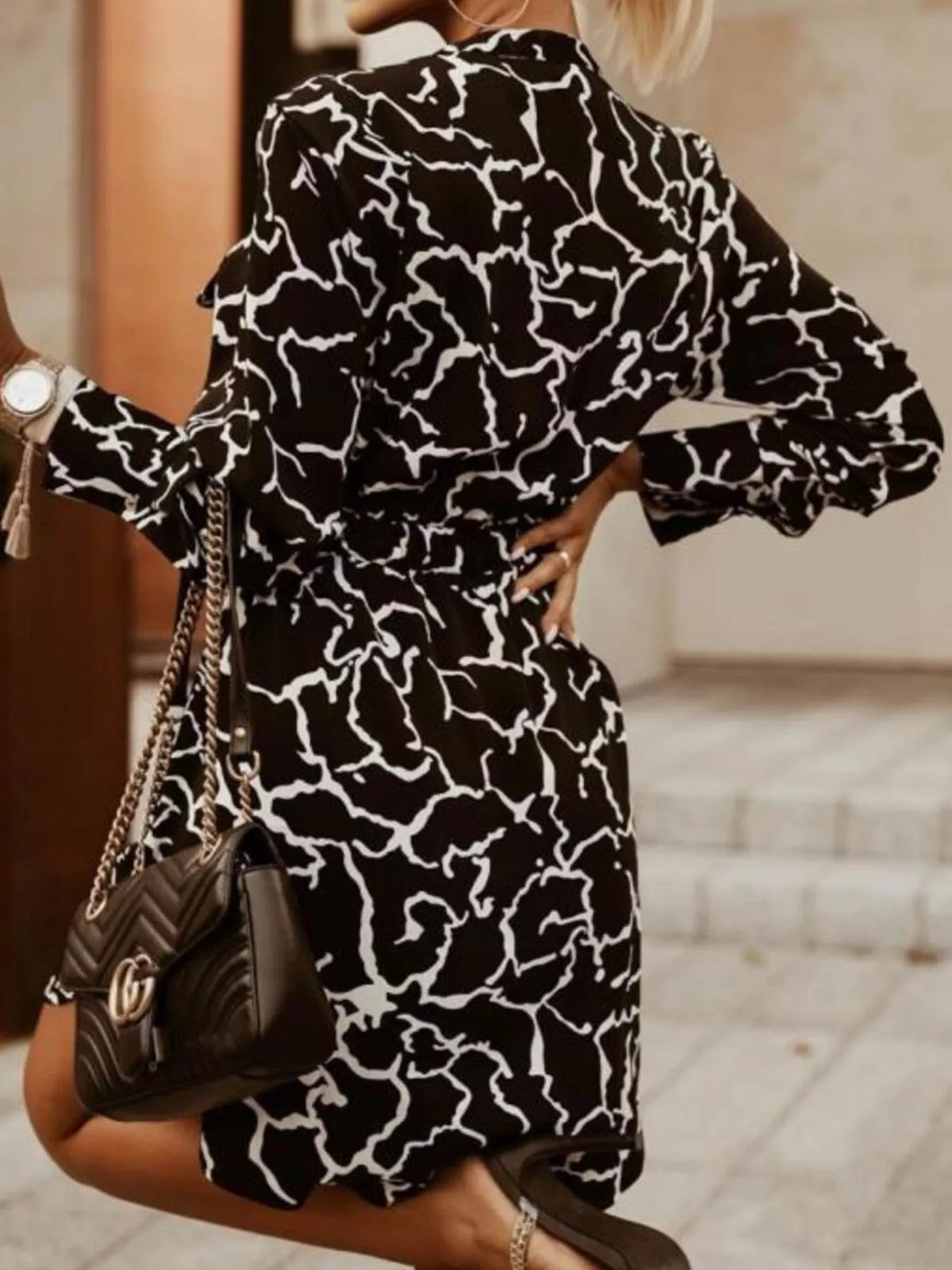 Hazel Blues® | Printed Button Front Long Sleeve Dress