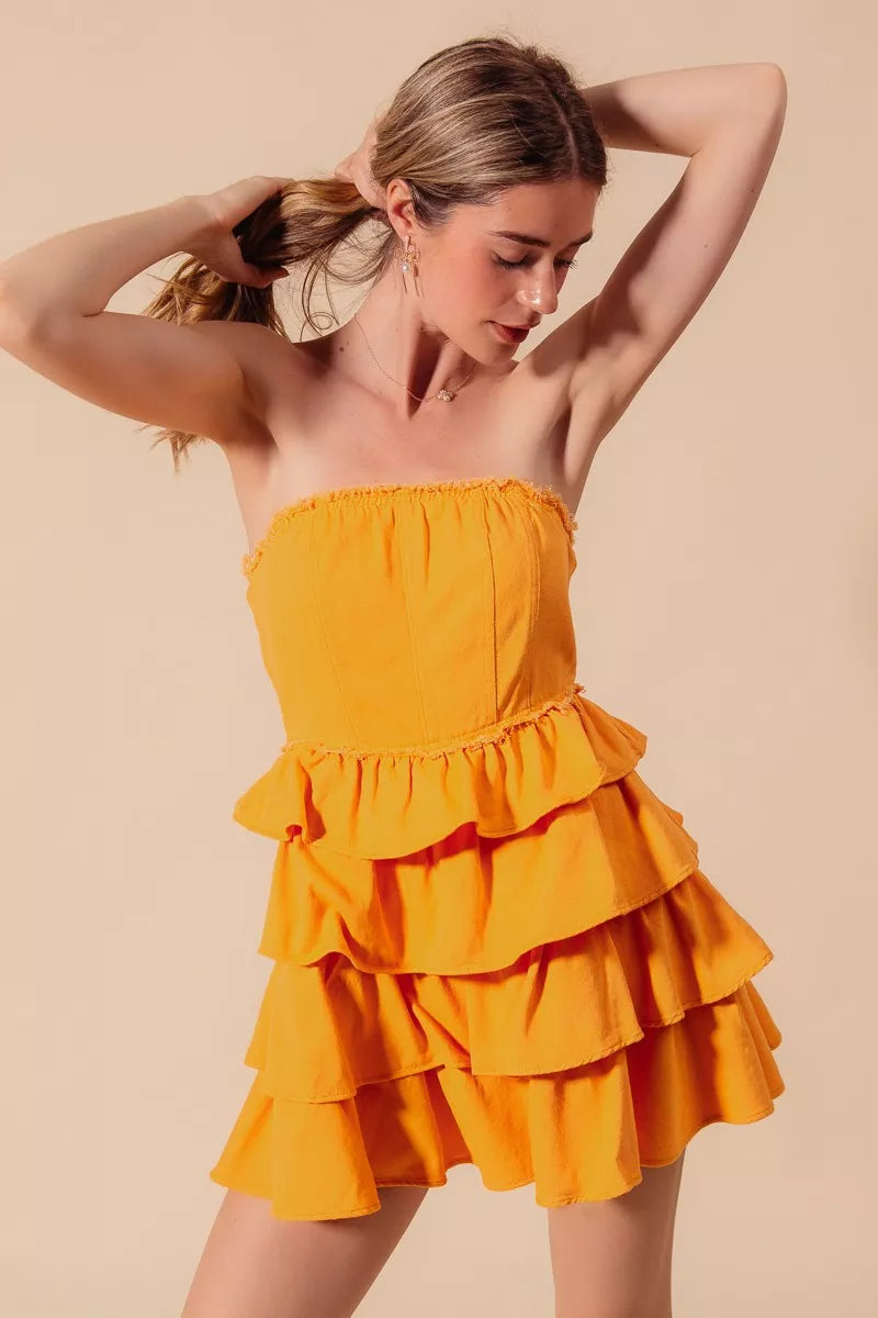 Hazel Blues® | SO ME Strapless Ruffle Layered Game Day Cheer Up Dress