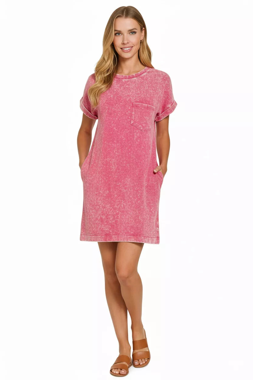 Hazel Blues® | Zenana Premium Cotton Washed T-Shirt Dress