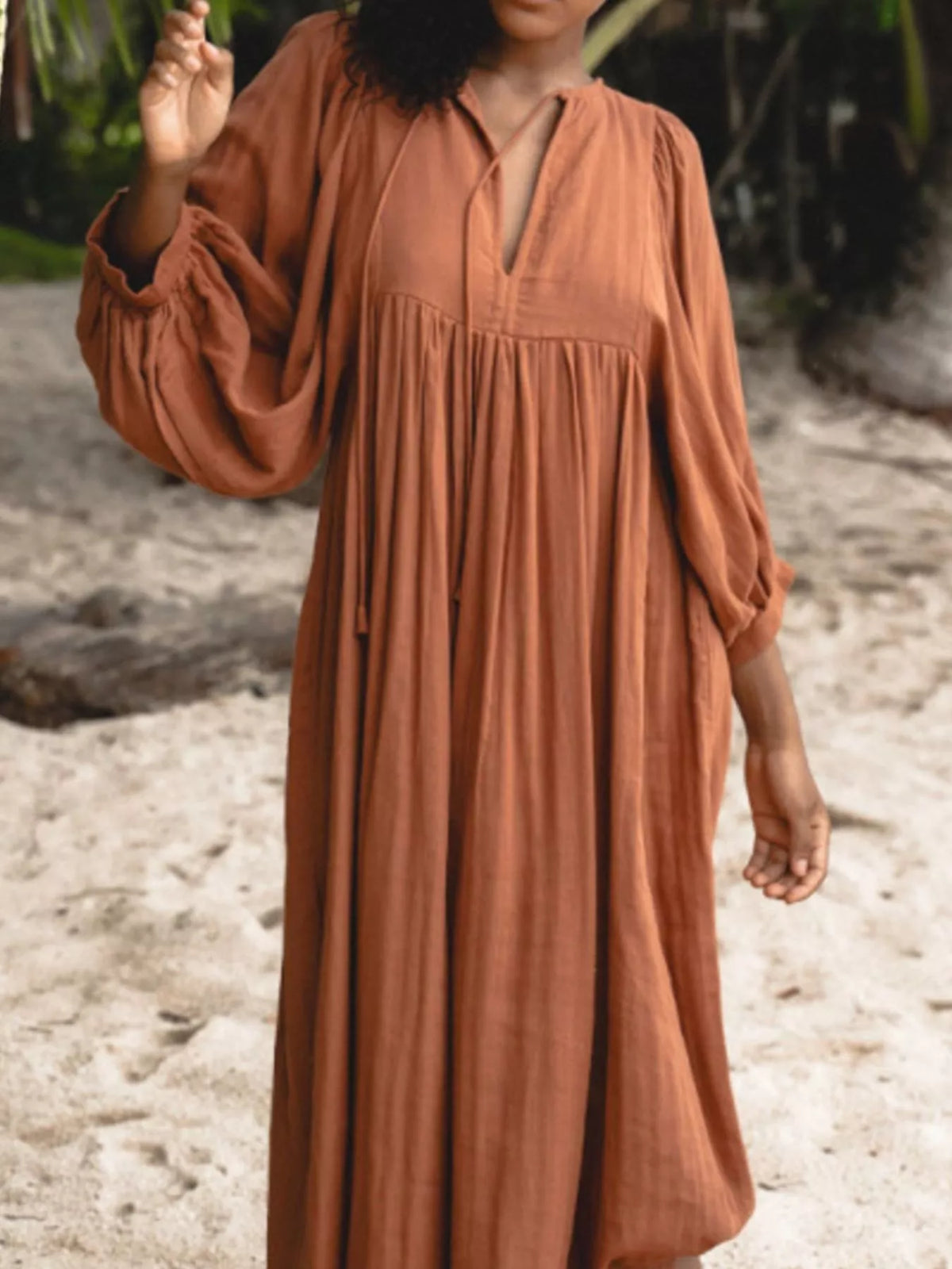 Hazel Blues® | Tie Neck 3/4 Sleeve Midi Dress