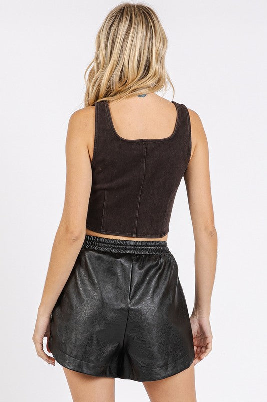 Hazel Blues® | Mittoshop Mineral Wash Corset Crop Stretch Knit Tank