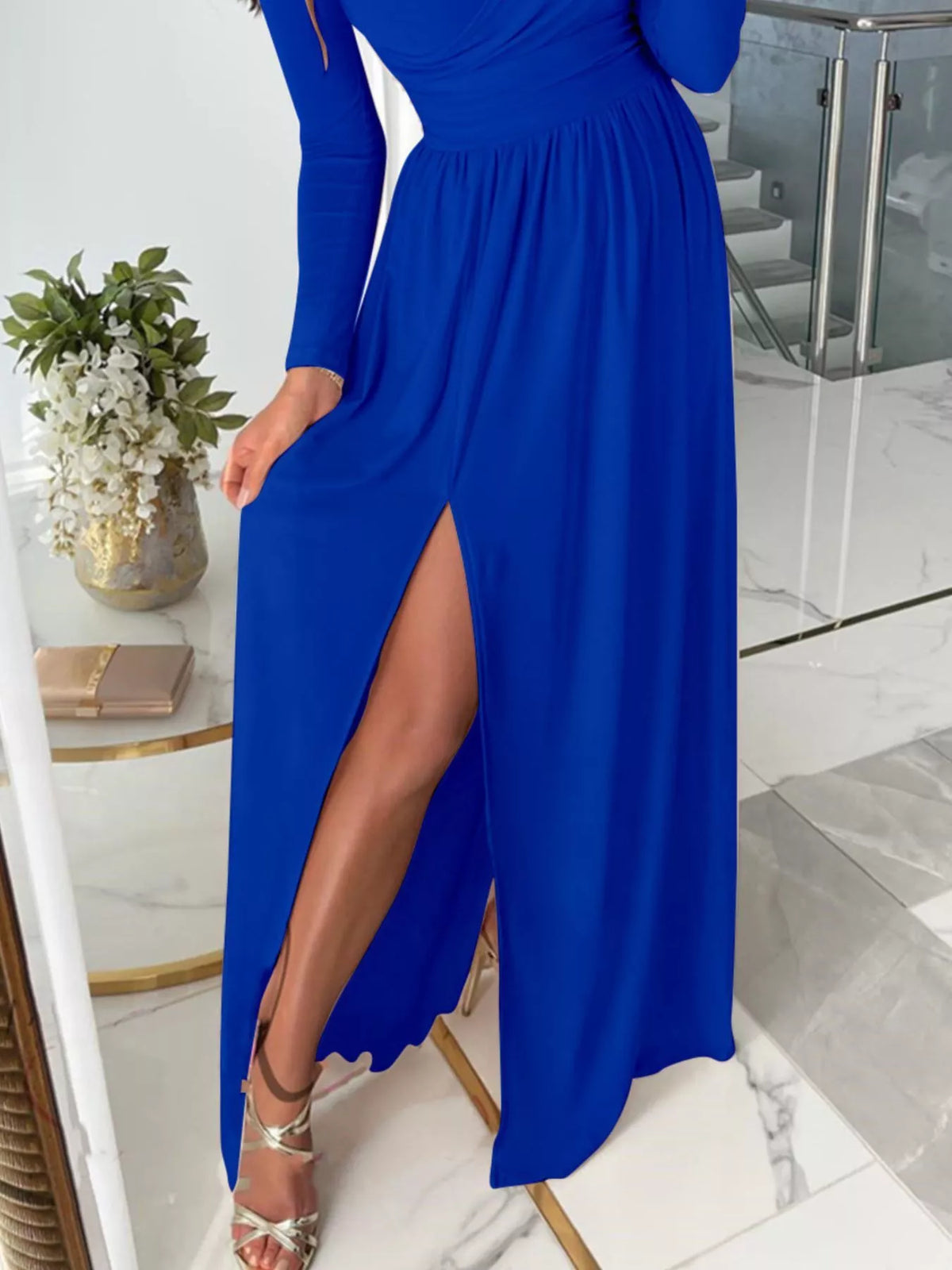 Hazel Blues® | Slit Surplice Cold Shoulder Maxi Dress