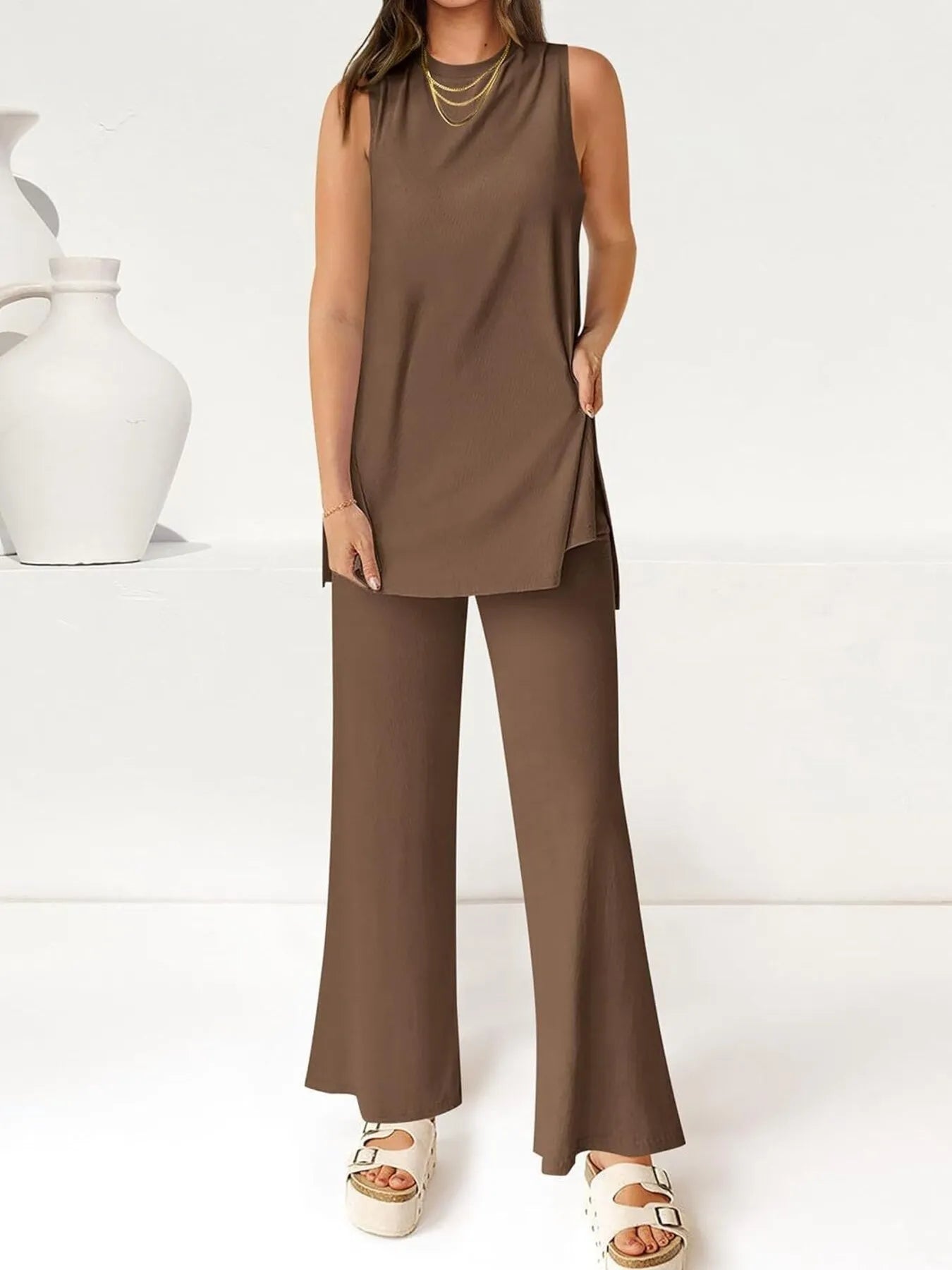 Hazel Blues® | Round Neck Tank and Pants Set