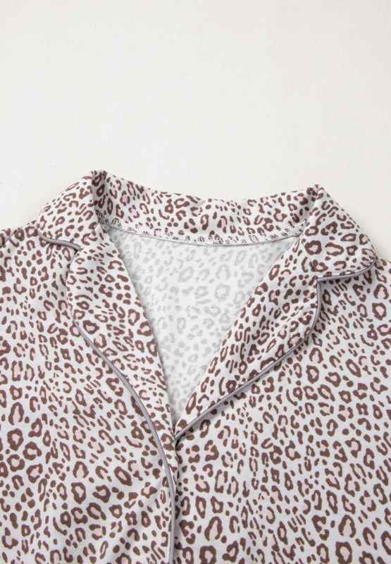 Hazel Blues® | Leopard Button Down Long Sleeve Top and Pants Lounge Set