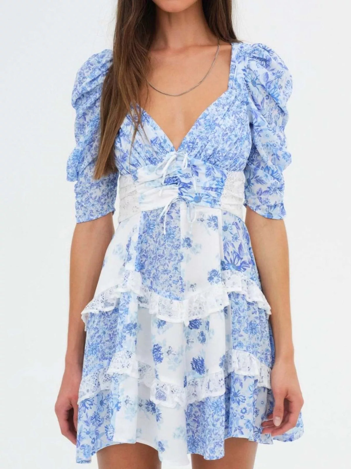 Hazel Blues® | Ruffled Floral Print Half Sleeve Dress