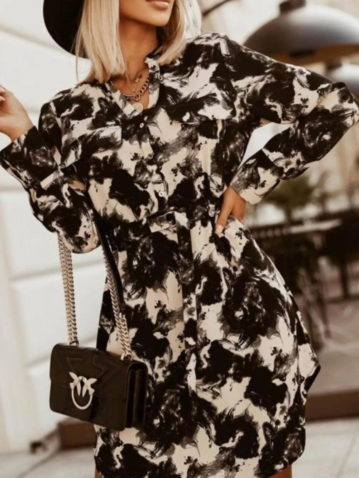 Hazel Blues® | Printed Button Front Long Sleeve Dress
