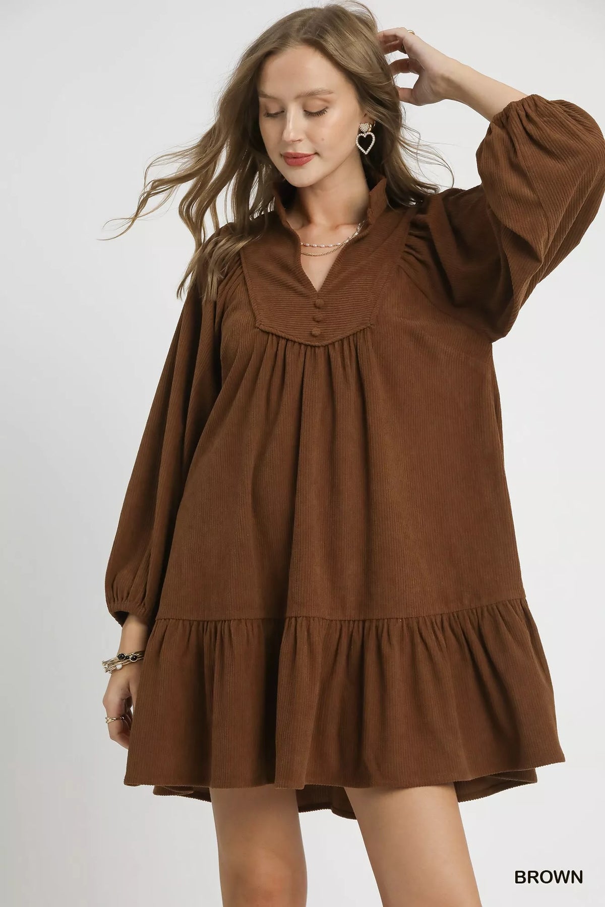 Hazel Blues® | Umgee Corduroy Tiered Babydoll Dress