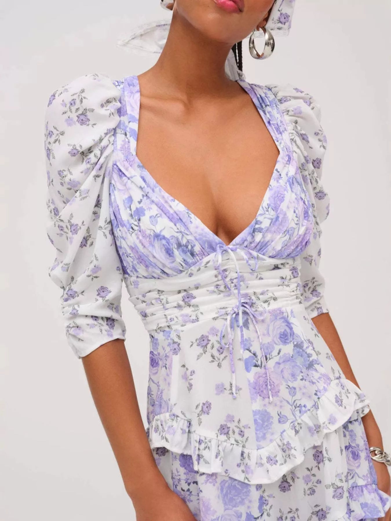 Hazel Blues® | Ruffled Floral Print Half Sleeve Dress