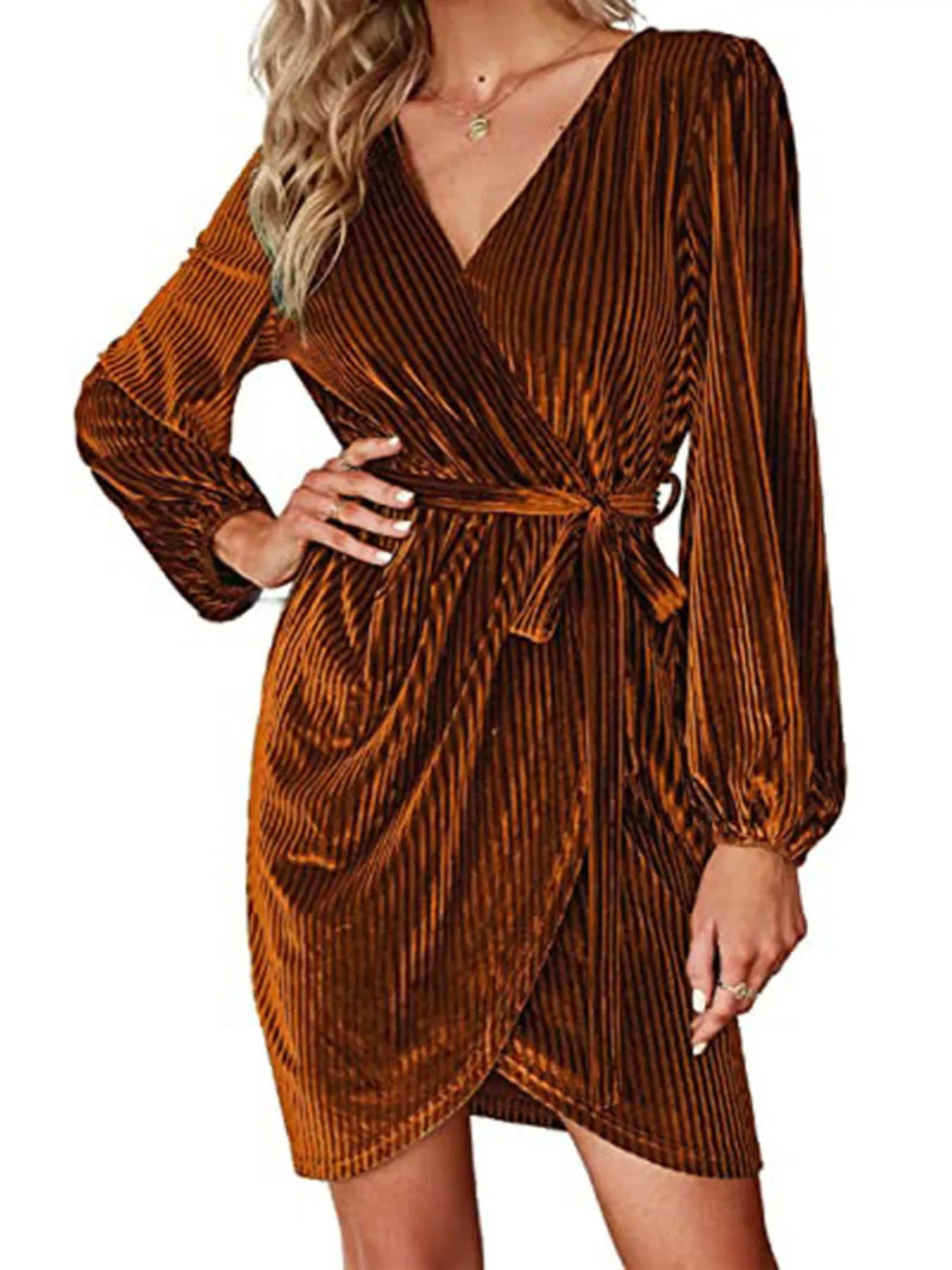Hazel Blues® | Surplice Long Sleeve Tie Waist Dress