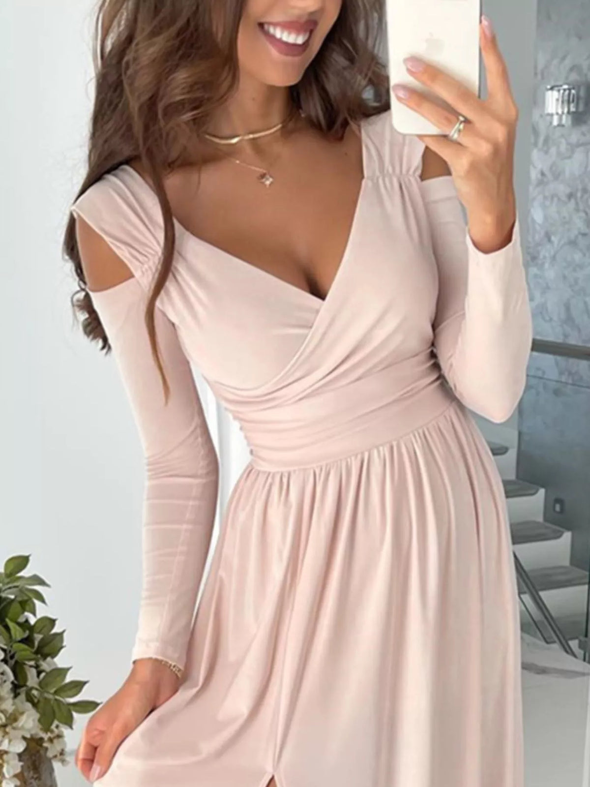 Hazel Blues® | Slit Surplice Cold Shoulder Maxi Dress