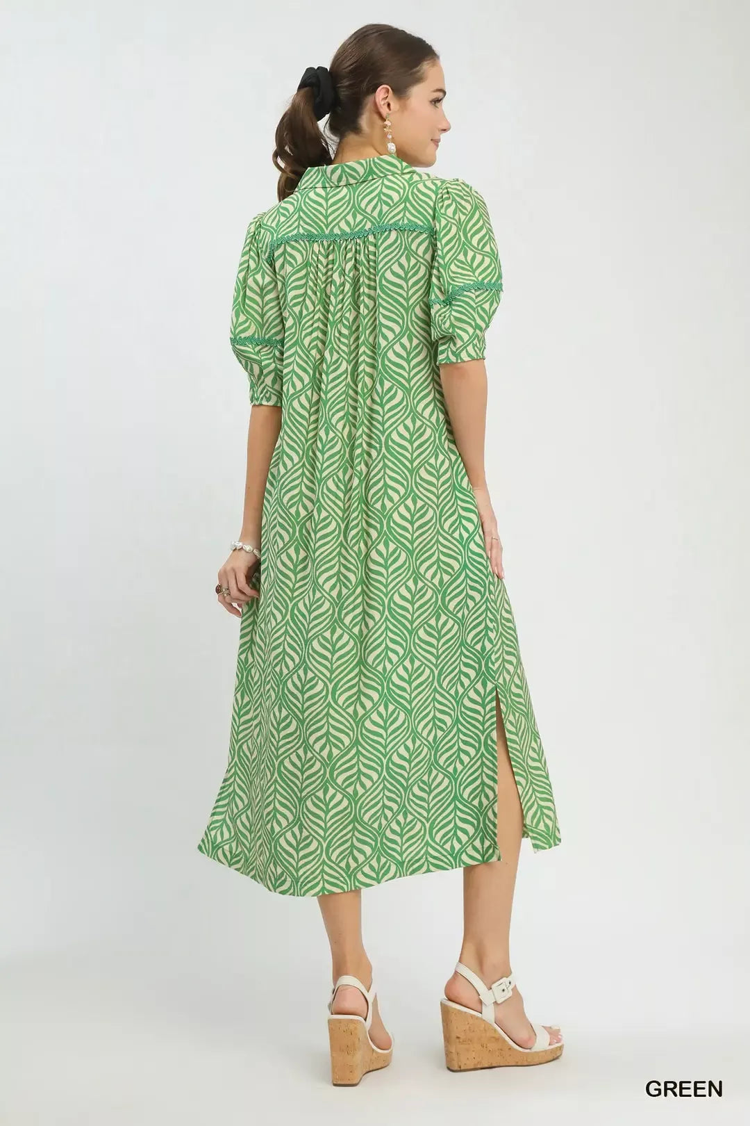 Hazel Blues® | Umgee Printed Puff Sleeve Midi Dress with Pockets