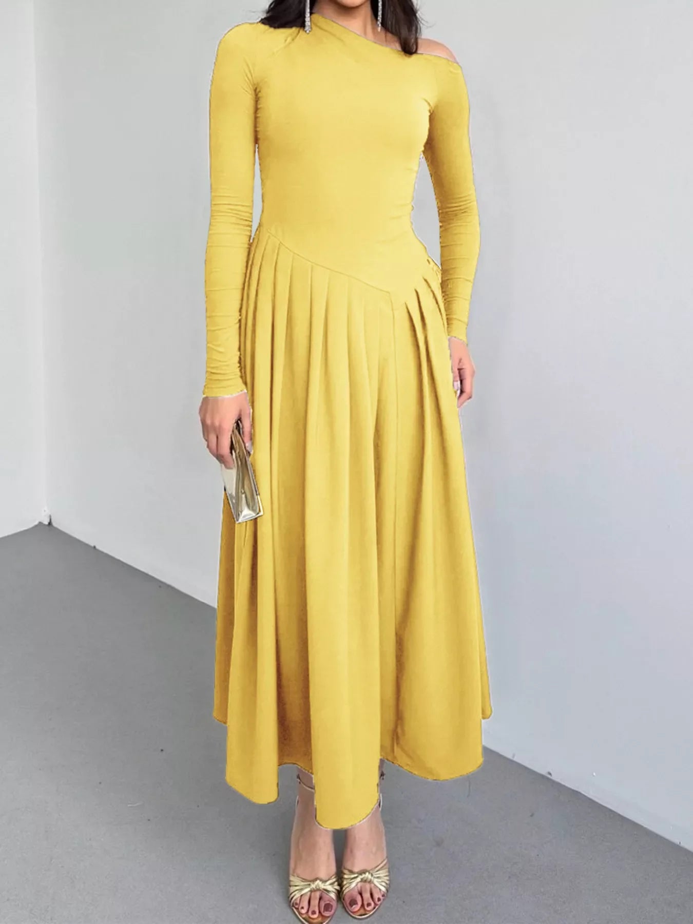 Hazel Blues® | Ruched One Shoulder Long Sleeve Dress