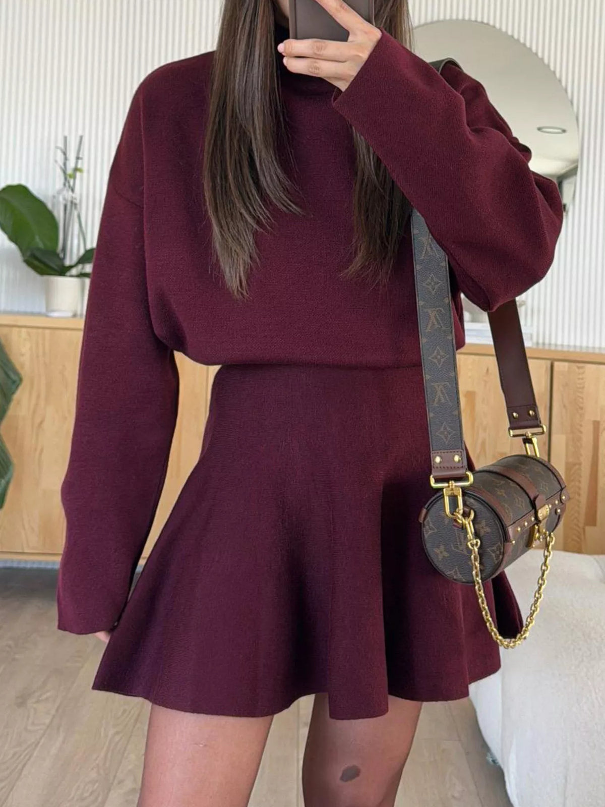 Hazel Blues® | Round Neck Long Sleeve Mini Sweater Dress
