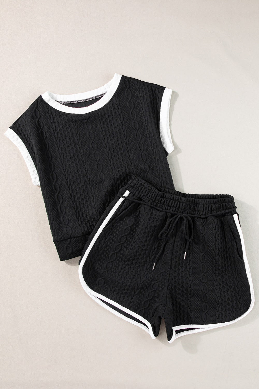 Hazel Blues® | Contrast Trim Round Neck Top and Shorts Set