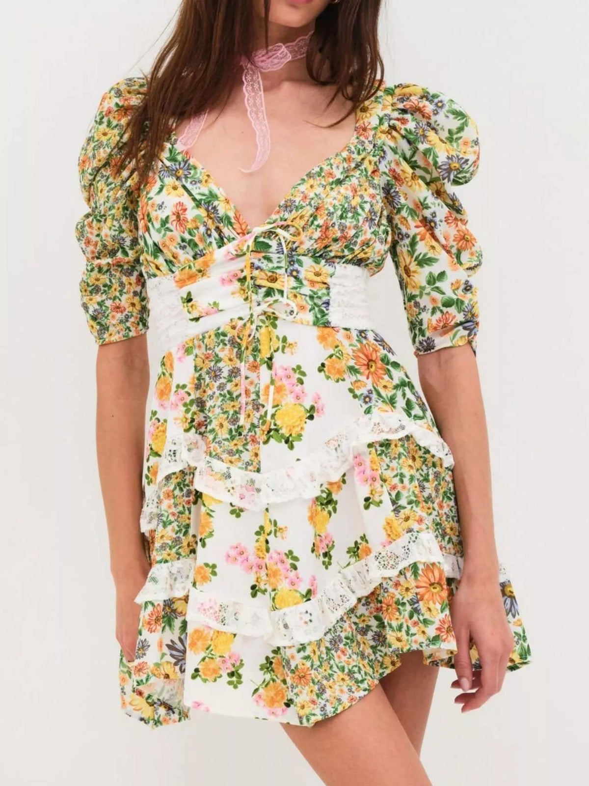 Hazel Blues® | Ruffled Floral Print Half Sleeve Dress