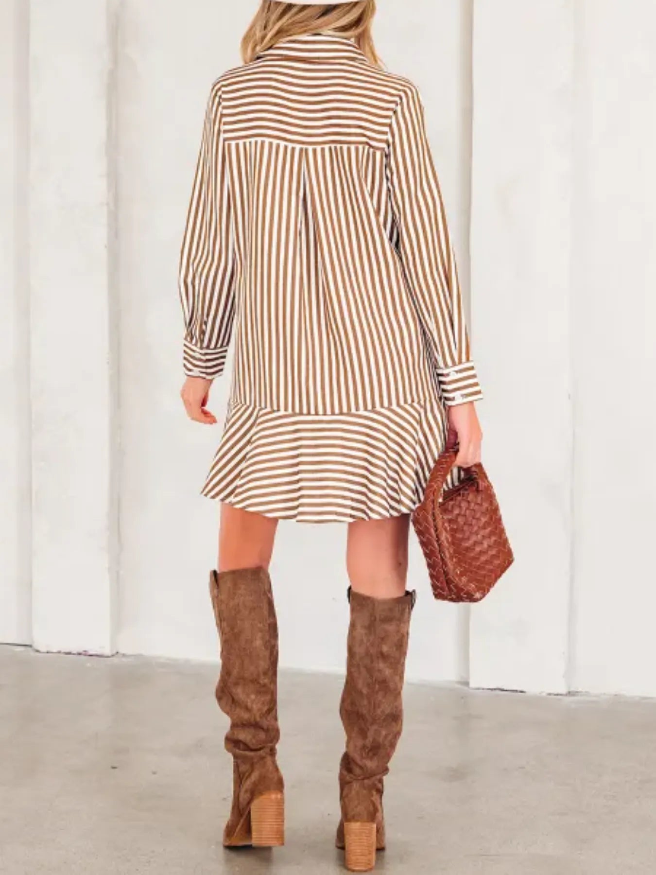 Hazel Blues® | Striped Ruffle Hem Shirt Dress