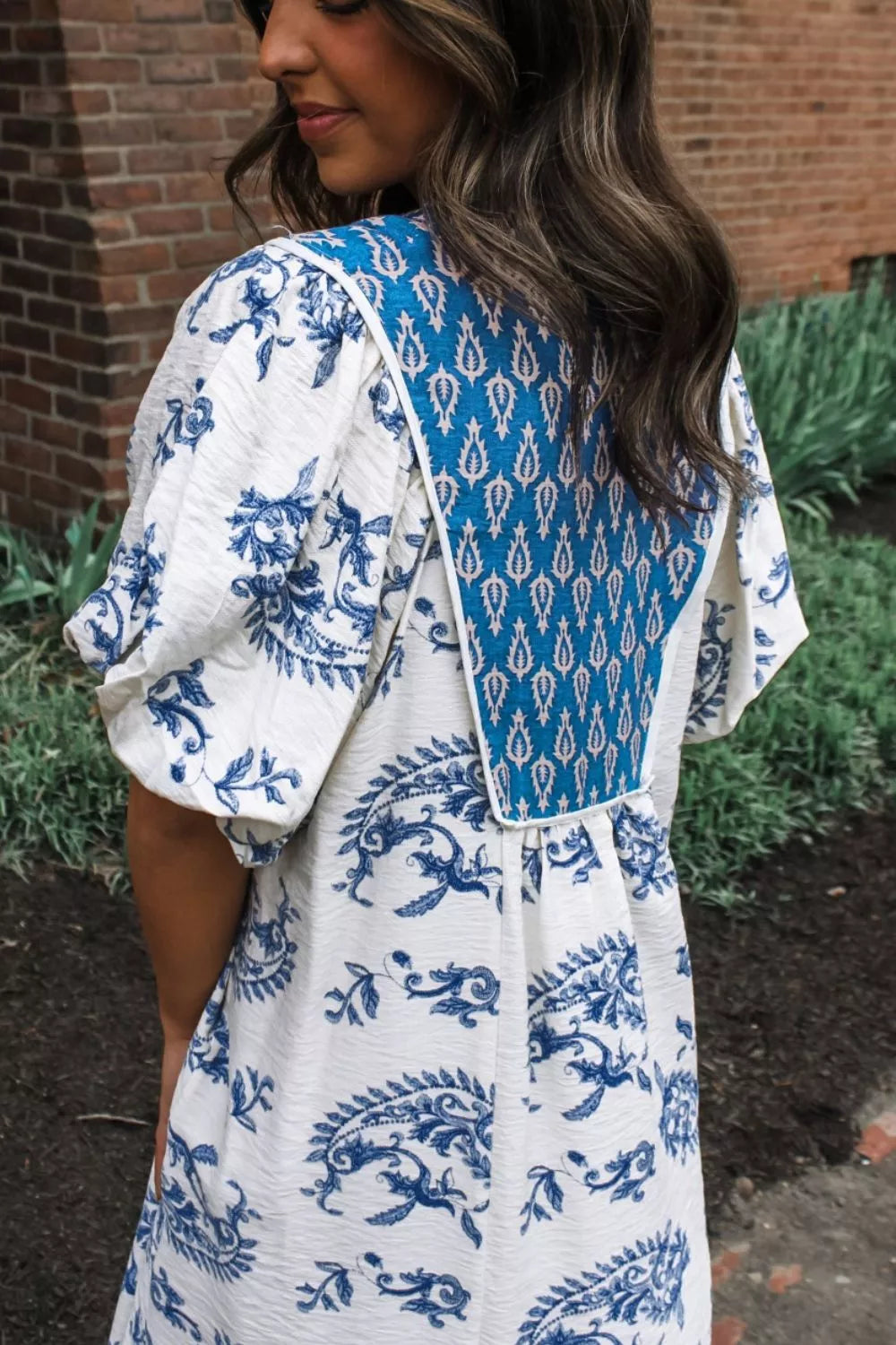 Hazel Blues® | Floral Print Contrast Boho Patchwork V Neck Loose Midi Dress