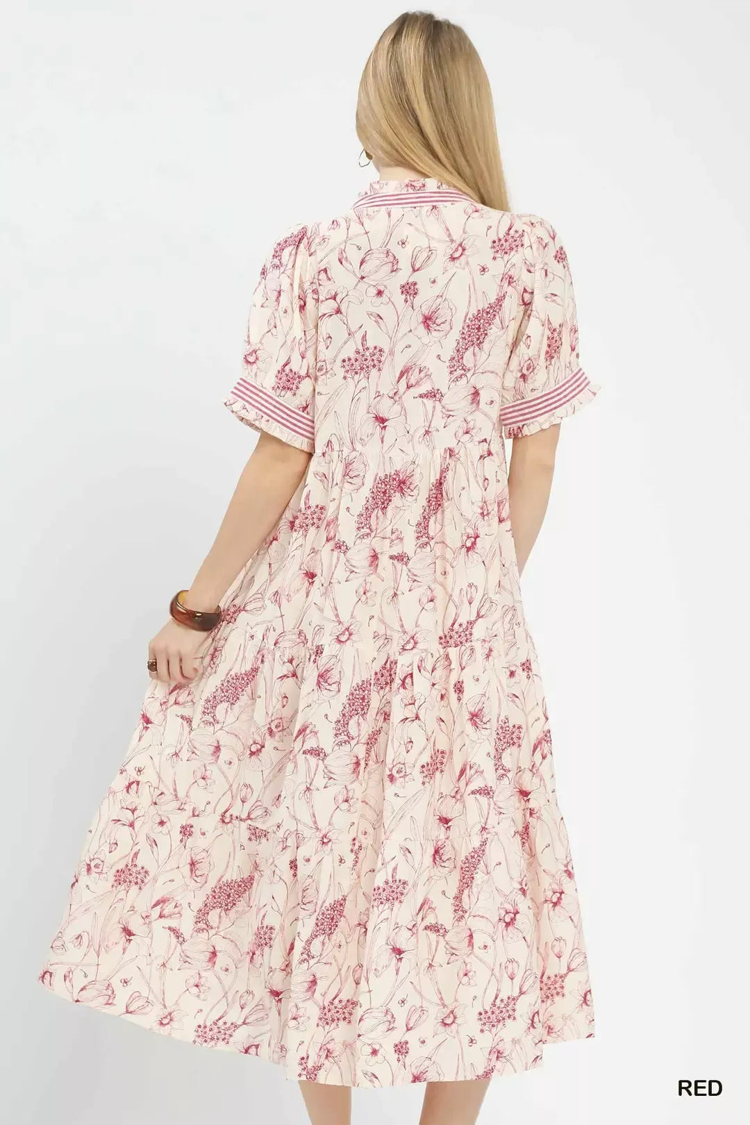Hazel Blues® | Umgee Floral Tiered Midi Dress with Ruffle Trim