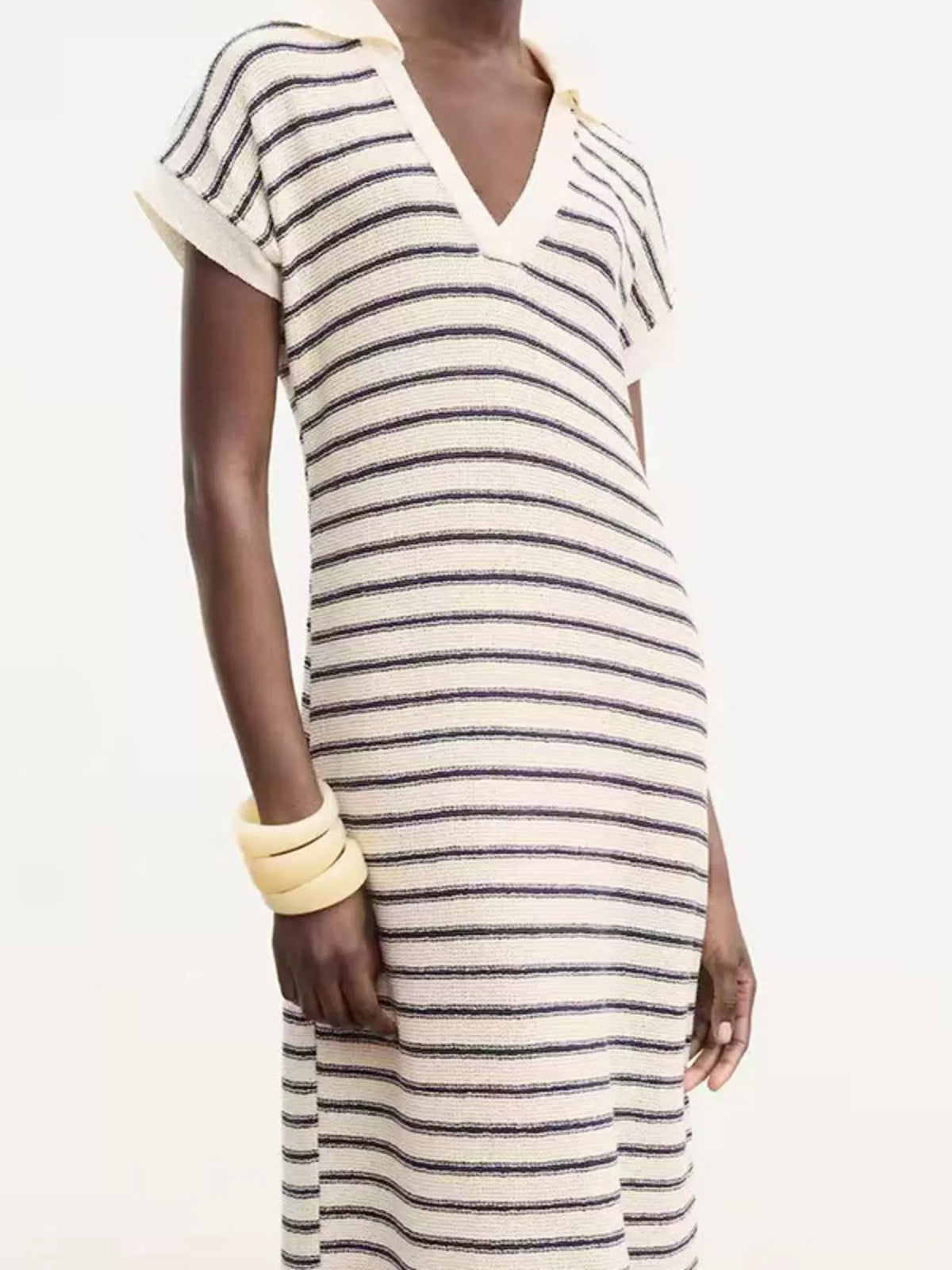 Hazel Blues® | Striped Slit Short Sleeve Maxi Dress