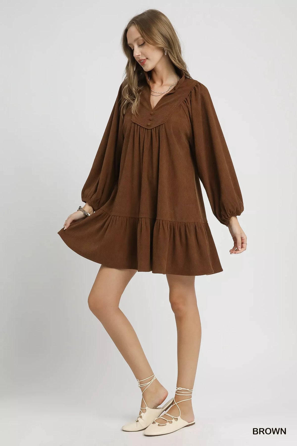 Hazel Blues® | Umgee Corduroy Tiered Babydoll Dress