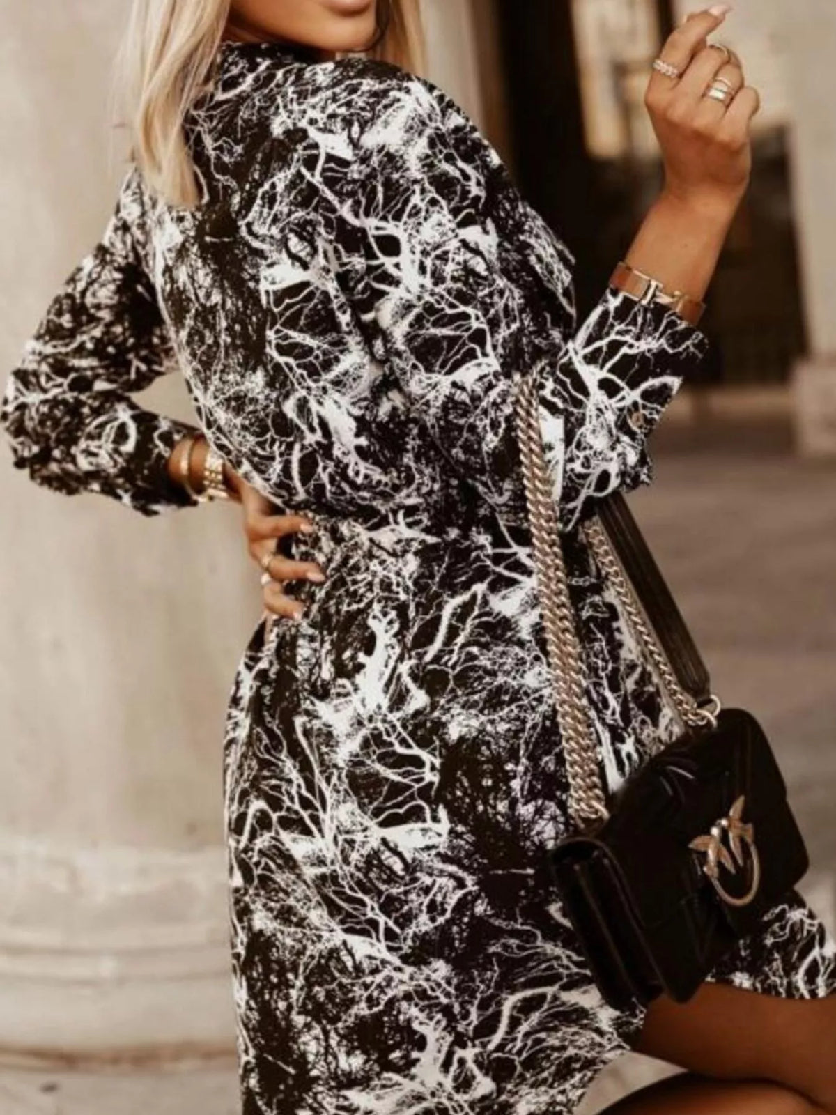 Hazel Blues® | Printed Button Front Long Sleeve Dress