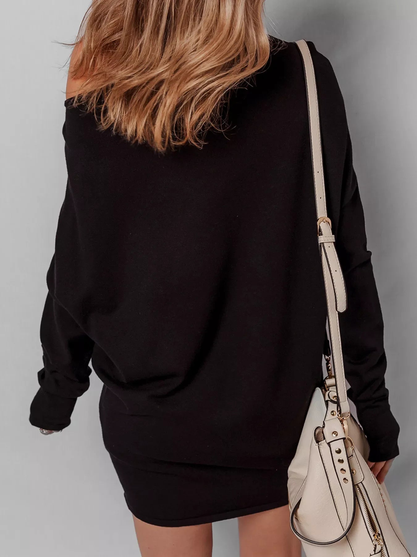 Hazel Blues® | Asymmetric Neck Batwing Sleeve Shift Mini Sweater Dress