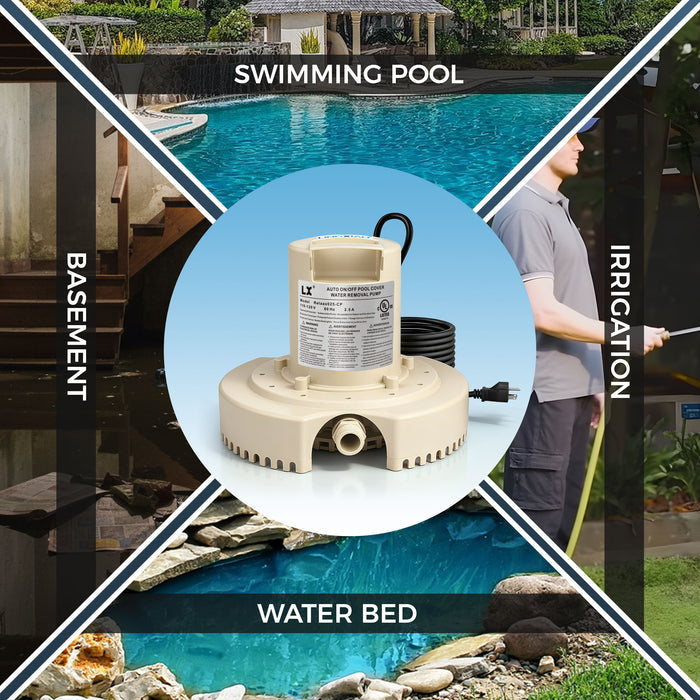 LINGXIAO Automatic Pool Cover Pump 115V | Float Switch | UL Certified | 1750GPH | Relaax025-CP