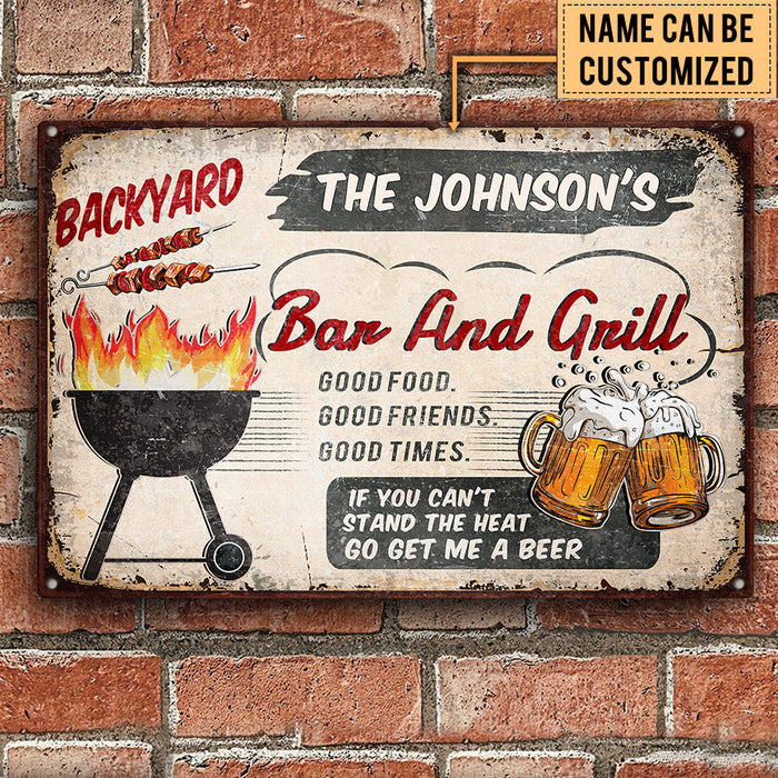 Personalized Backyard Bar & Grill Classic Metal Sign