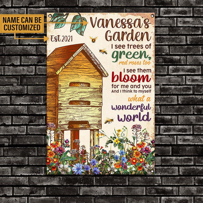 Personalized Bee Garden What A Wonderful World Classic Metal Sign