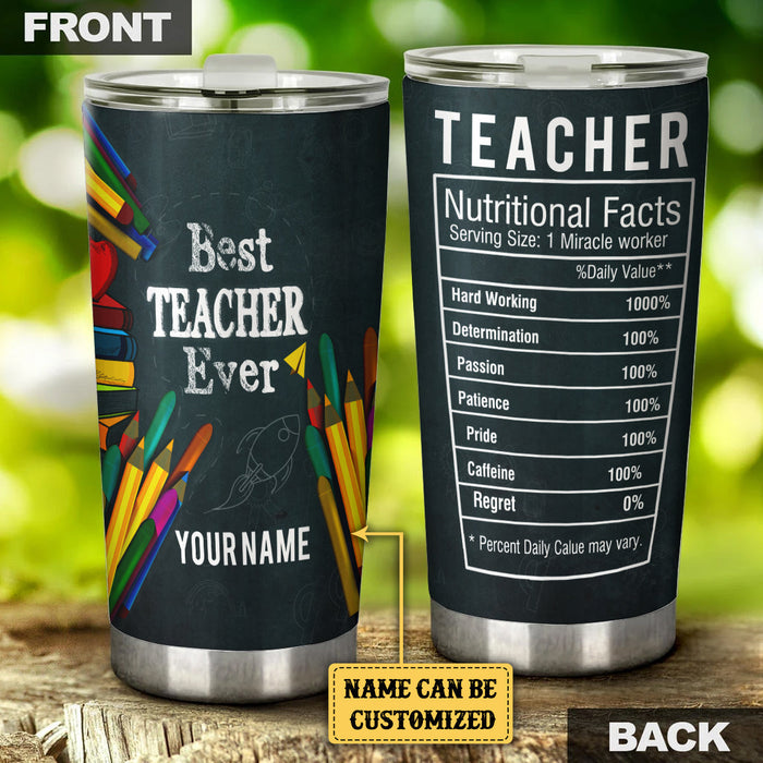 Personalized Best Teacher Ever Nutritional Facts Tumbler