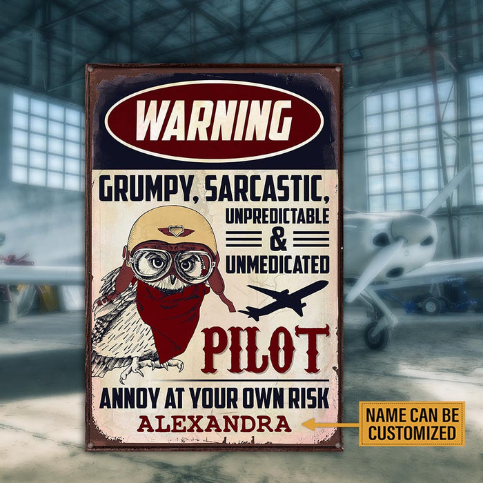 Personalized Pilot Warning Metal Sign