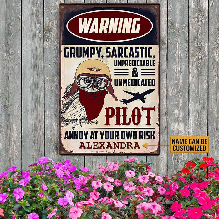Personalized Pilot Warning Metal Sign
