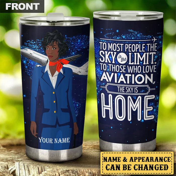 Personalized The Sky Is Home Flight Attendant Tumbler
