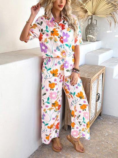 Hazel Blues® |  Devine Printed Button Down Shirt and Pants Set