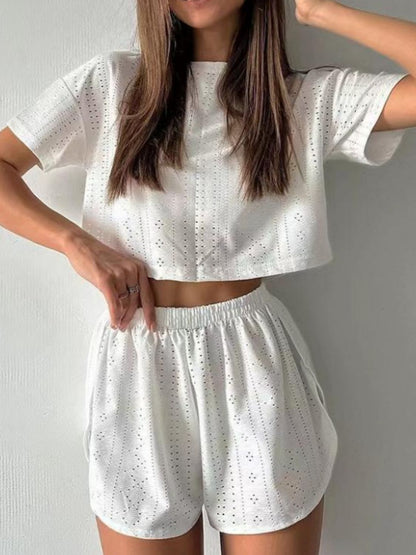 Hazel Blues® |  Eyelet Round Neck Top and Shorts Set