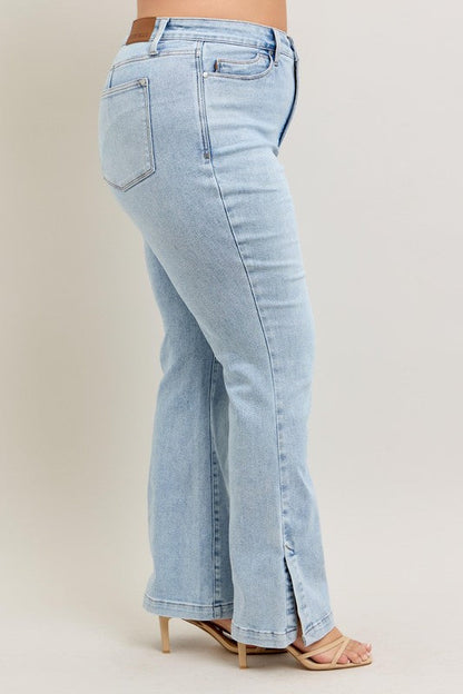 Hazel Blues® | Judy Blue Tummy Control Vintage Wash Side Slit Slim Boot Jeans