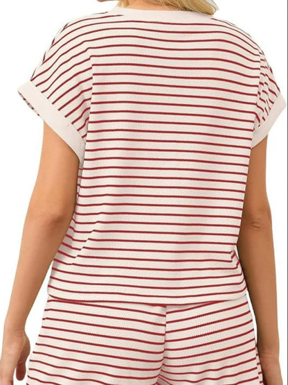Hazel Blues® | Contrast Striped T-Shirt and Shorts Set