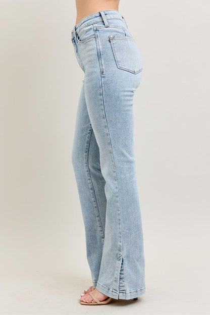 Hazel Blues® | Judy Blue Tummy Control Vintage Wash Side Slit Slim Boot Jeans