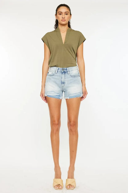 Hazel Blues® |  Kancan High Rise Raw Hem Denim Shorts