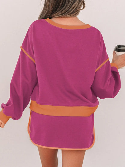 Hazel Blues® |  Contrast Trim Long Sleeve Top and Skort Set